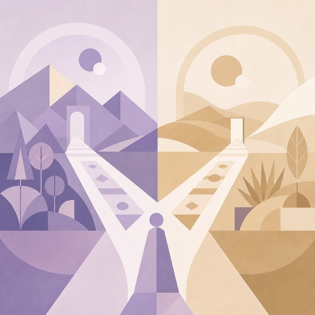 Diverging geometric paths showing the choice between don't ask, don't tell vs full disclosure