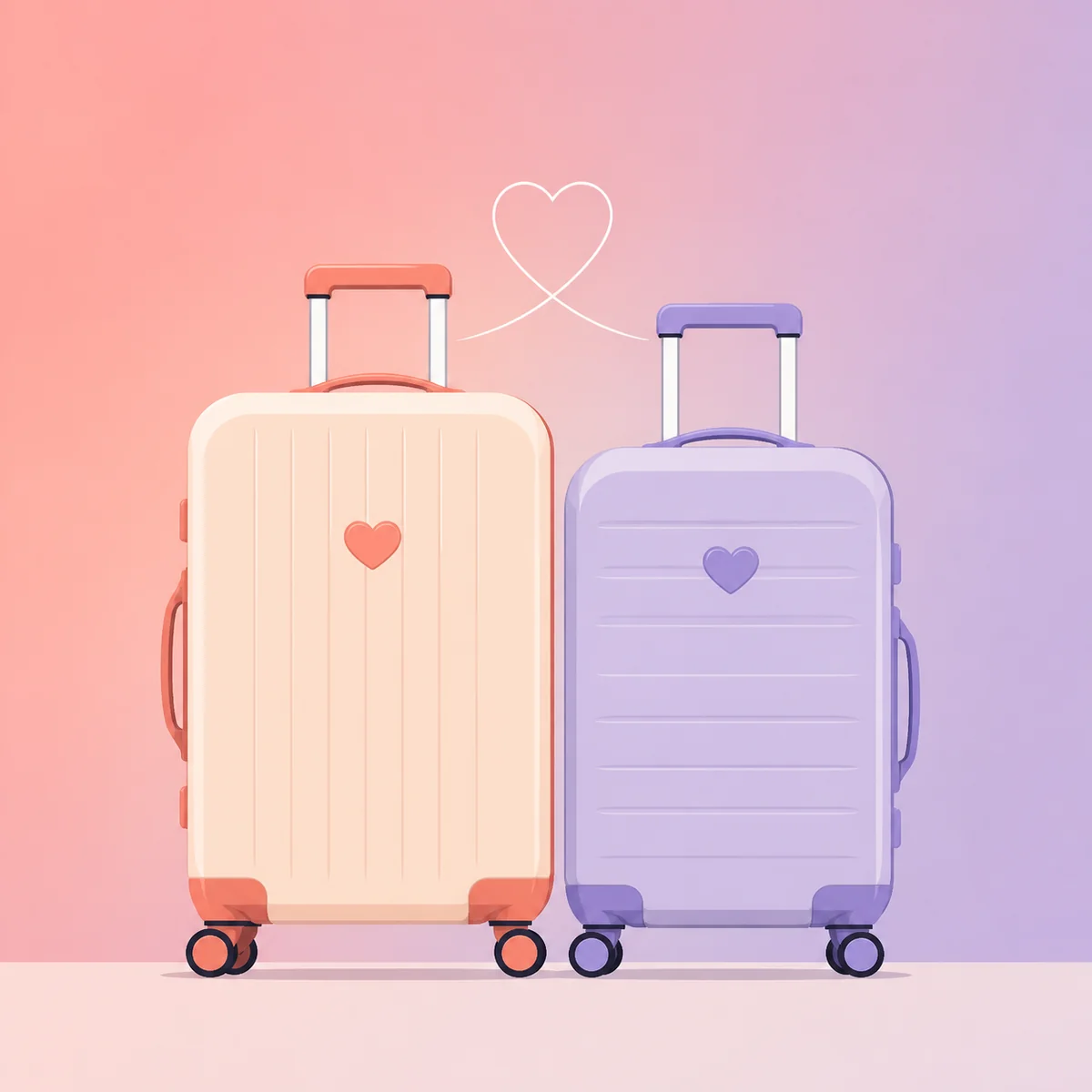 Matching luggage representing a couple traveling together