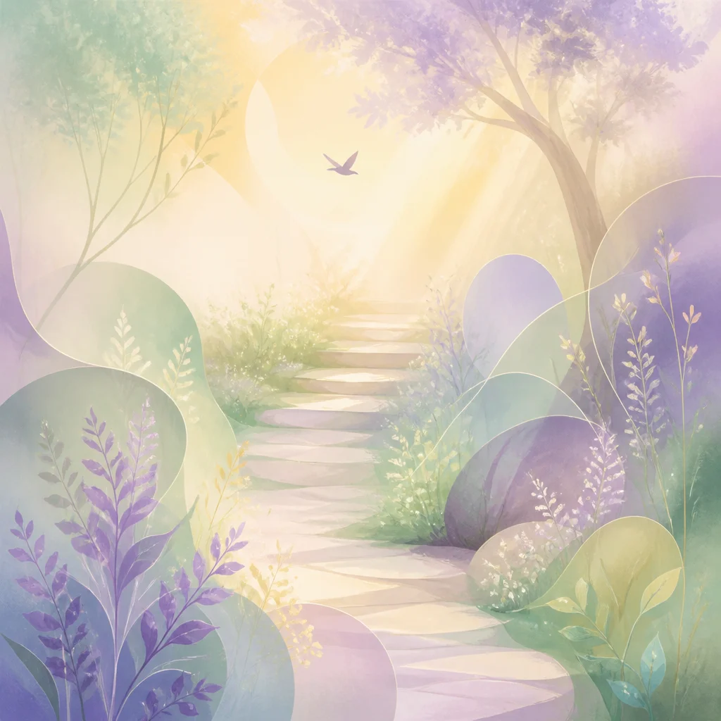 Quiet garden path in soft focus morning light symbolizing emotional recovery journey