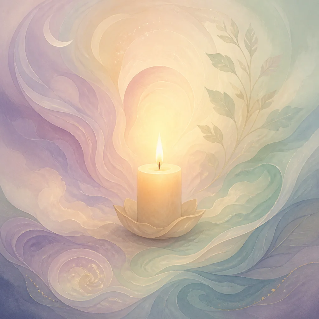 Single candle burning in dim room representing inner strength through emotional difficulty