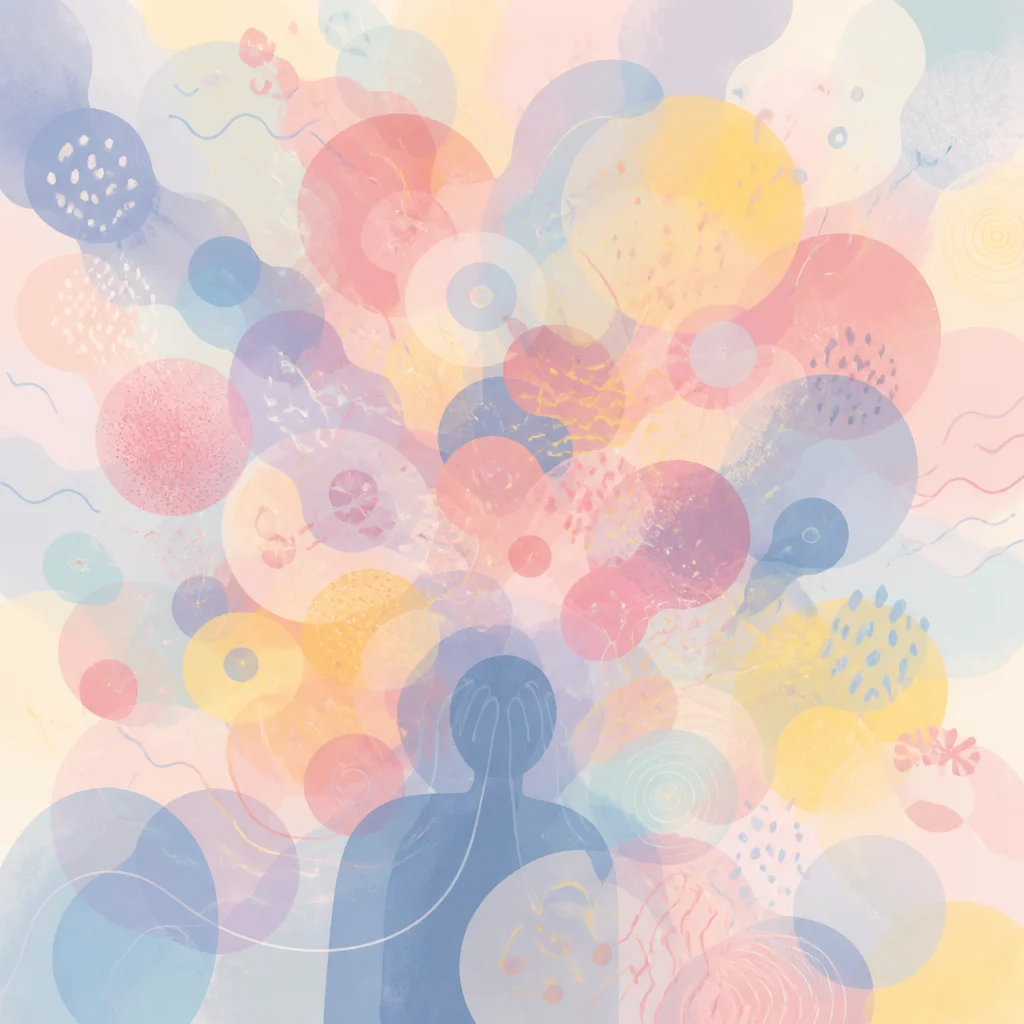 Abstract art showing the concept of sensory overstimulation with layered overlapping shapes