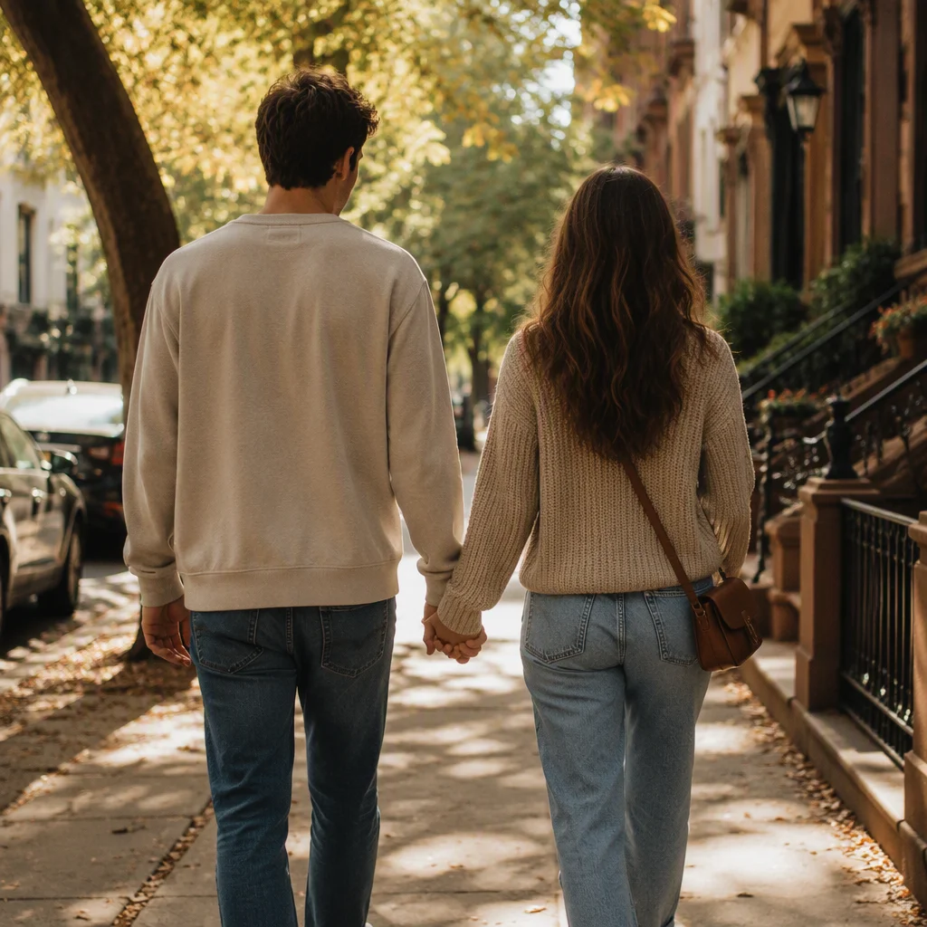 A couple walking together discussing hotwife vs cuckold vs stag dynamics