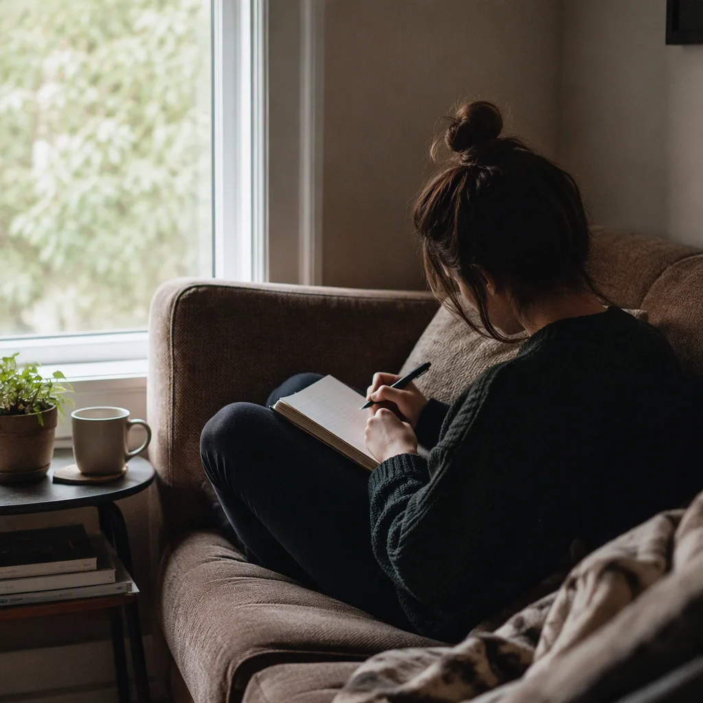 A person journaling alone about their own desires and boundaries