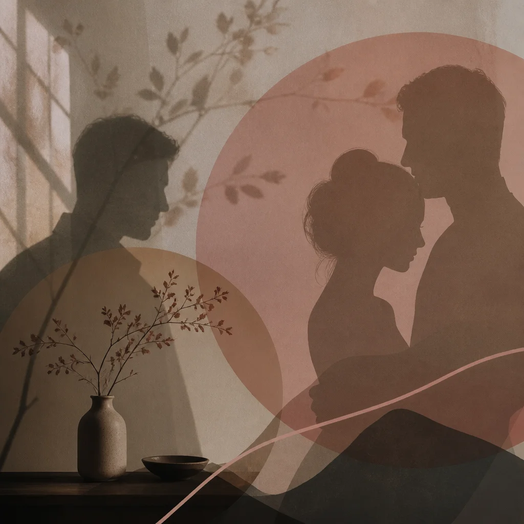 Abstract figures connected by flowing lines representing emotional connection in cuckold dating