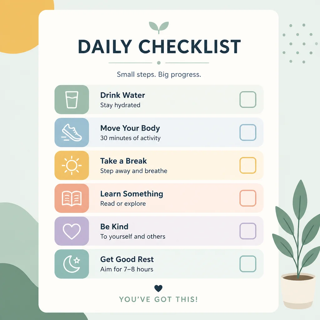 A clean geometric checklist illustration representing a polyamory messy list with pastel color blocks