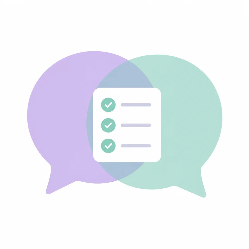 Two overlapping speech bubbles with a checklist icon