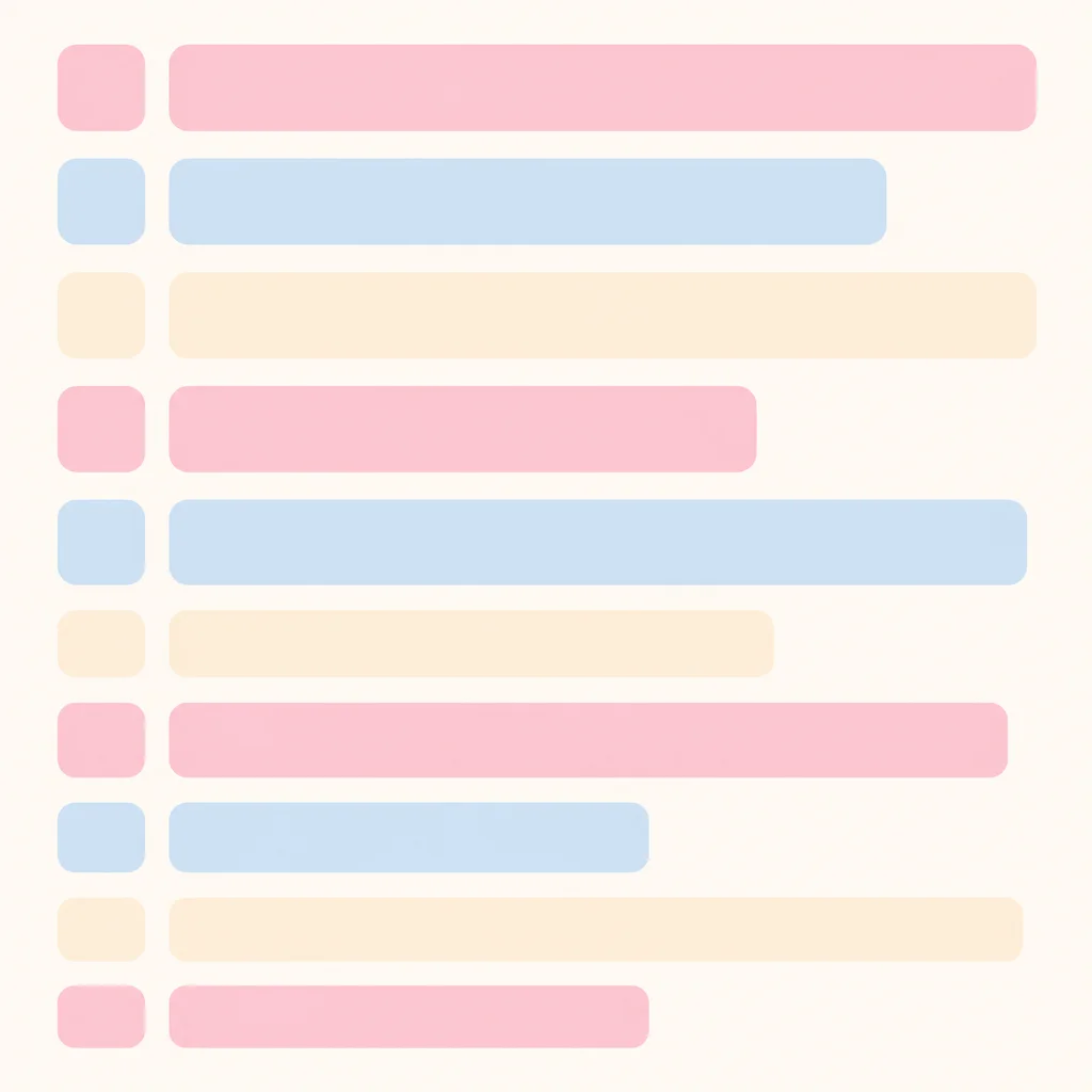 Soft rounded rectangles arranged like a list in pastel tones