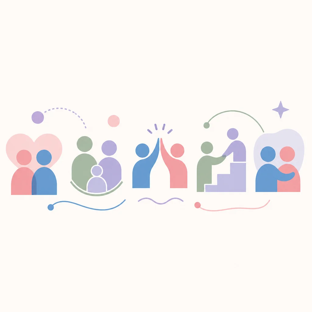 Soft abstract relationship symbols and connecting lines that form no single hierarchy