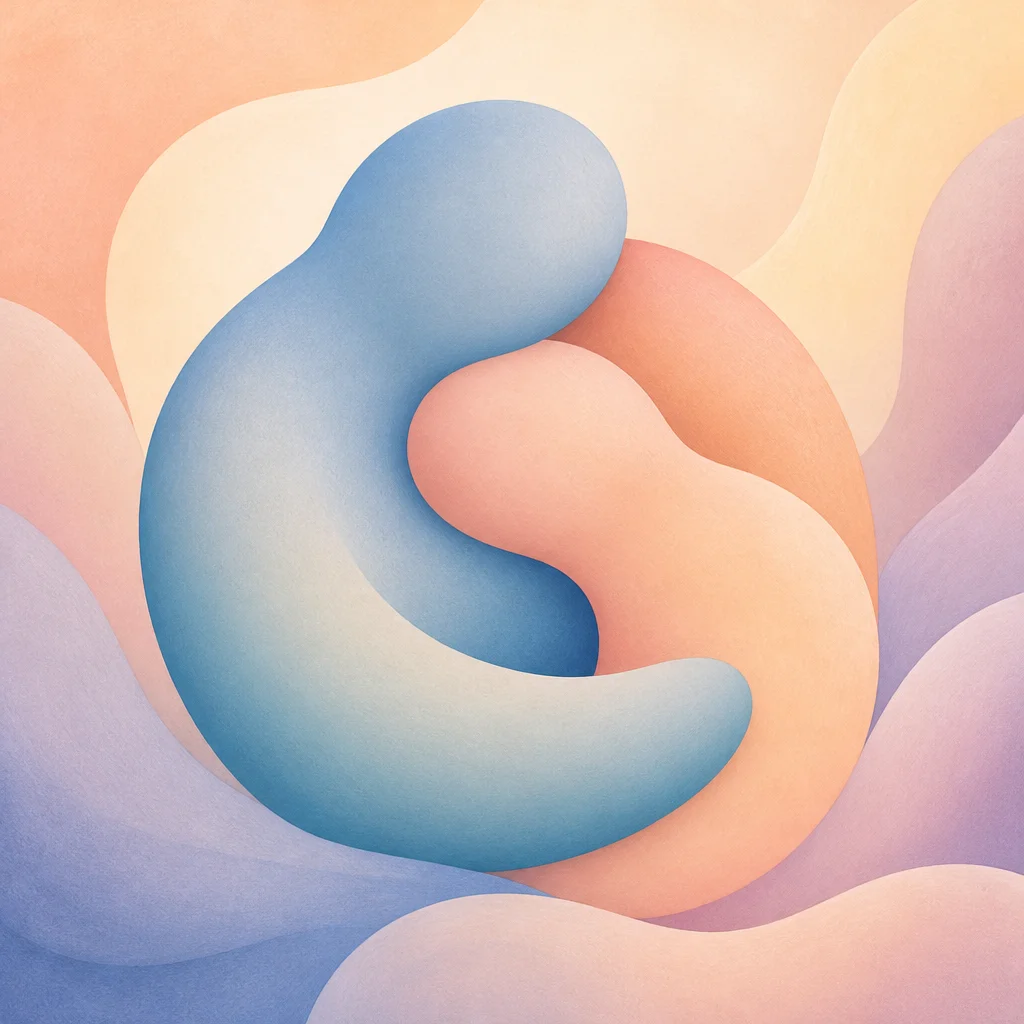 Two interlocking soft shapes representing monogamy and non-monogamy in harmony