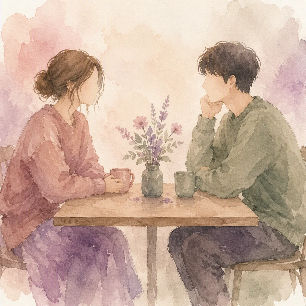 Watercolor illustration of a couple sitting down to talk about veto agreements