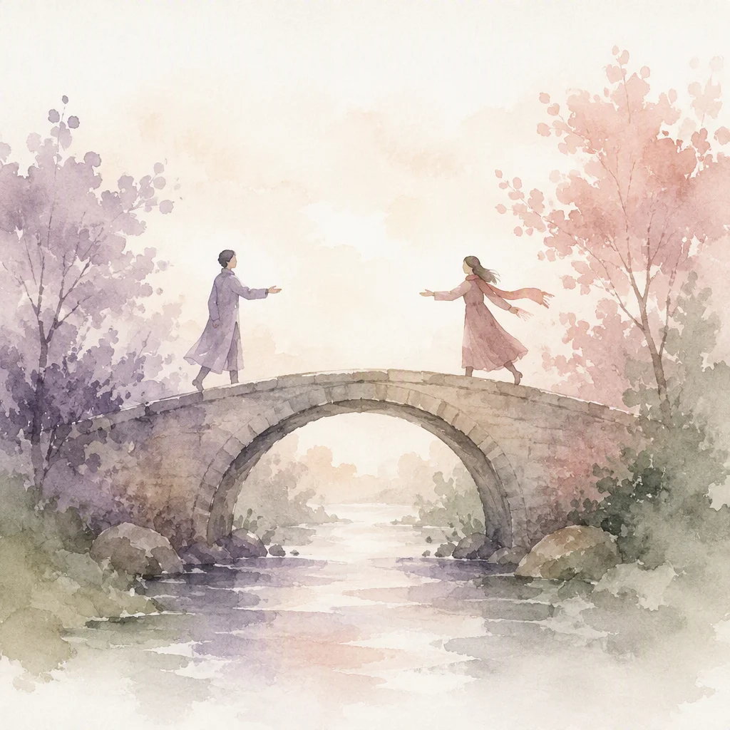 Watercolor illustration of two people meeting in the middle when they disagree on veto agreements