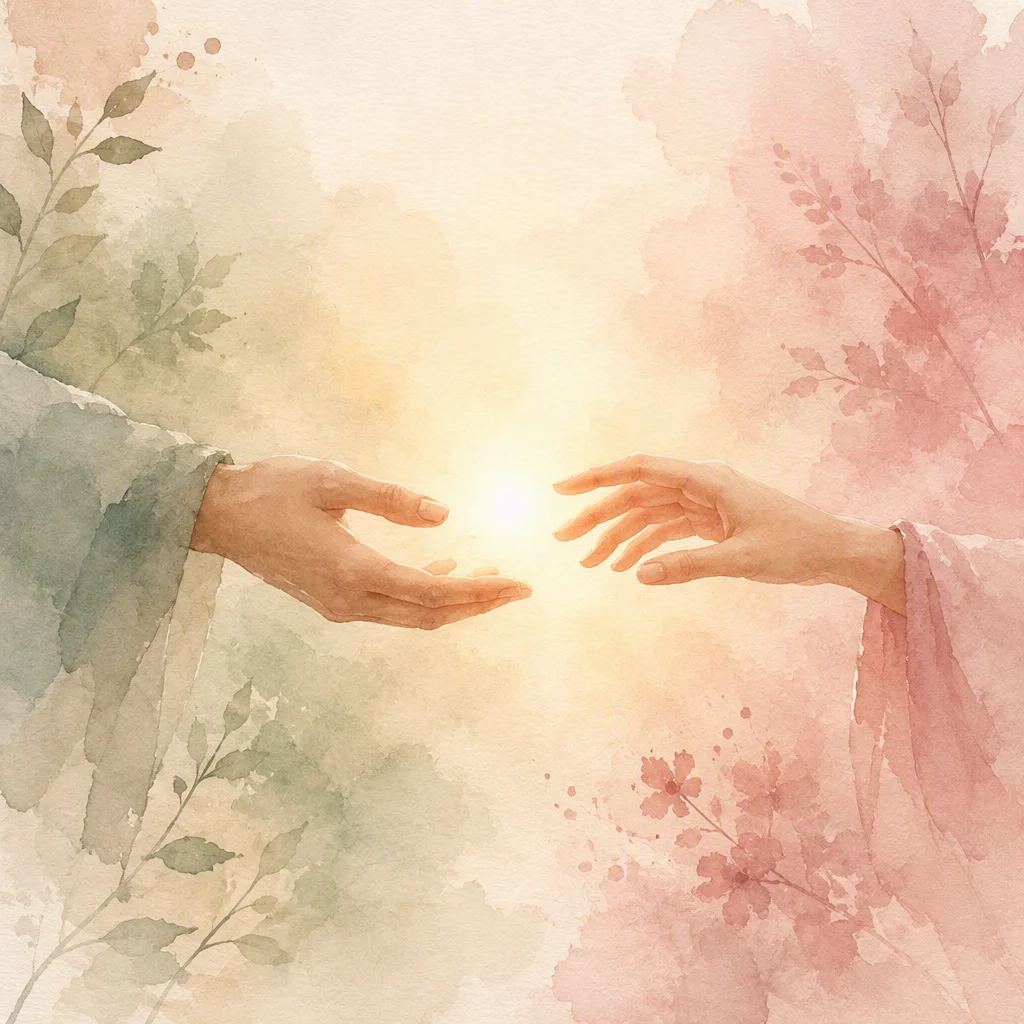 Watercolor illustration of two hands reaching toward each other after a veto agreement conversation