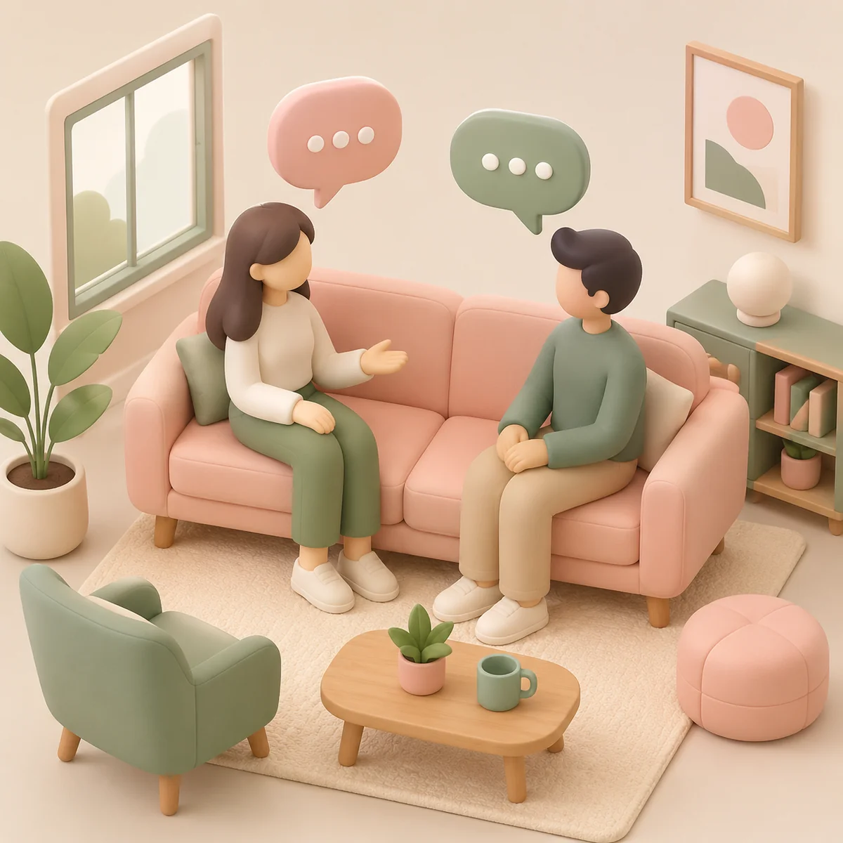 Couple talking about being monogamish, isometric illustration