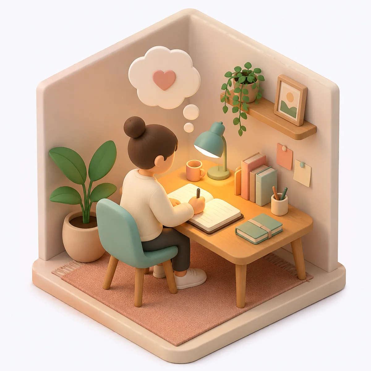 Person reflecting before a monogamish conversation, isometric illustration