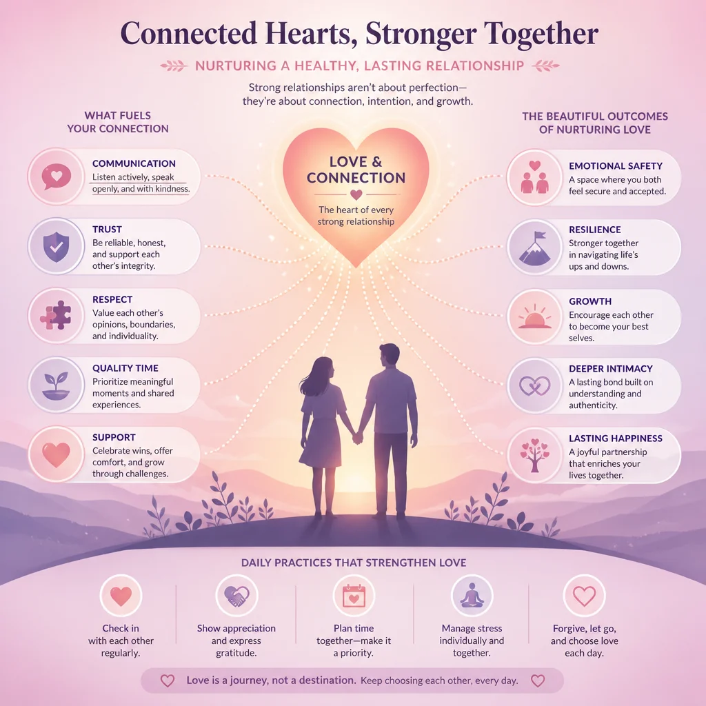 Infographic illustration showing connected hearts representing romance and connection in the swinging lifestyle