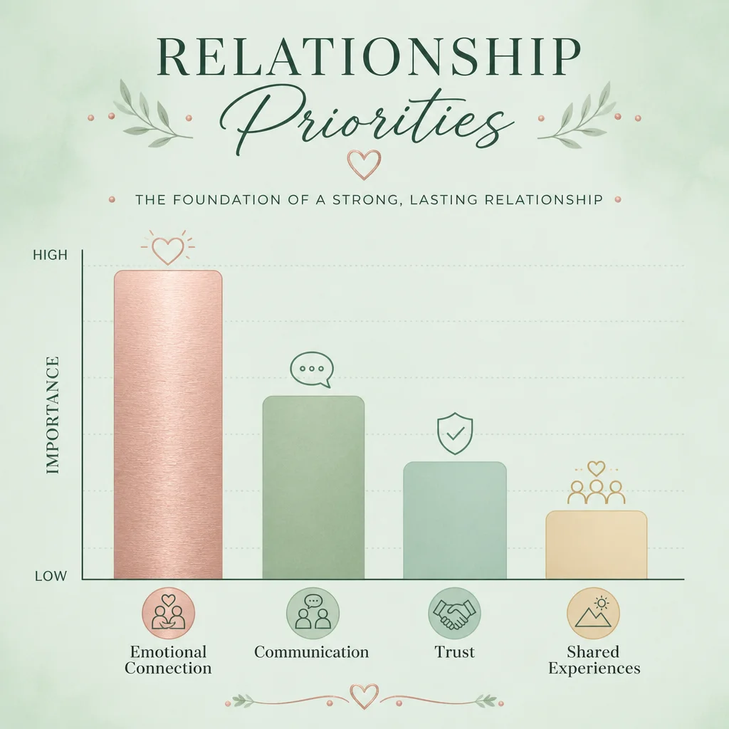 Infographic bar chart showing relationship priorities with Emotional Connection as the tallest bar
