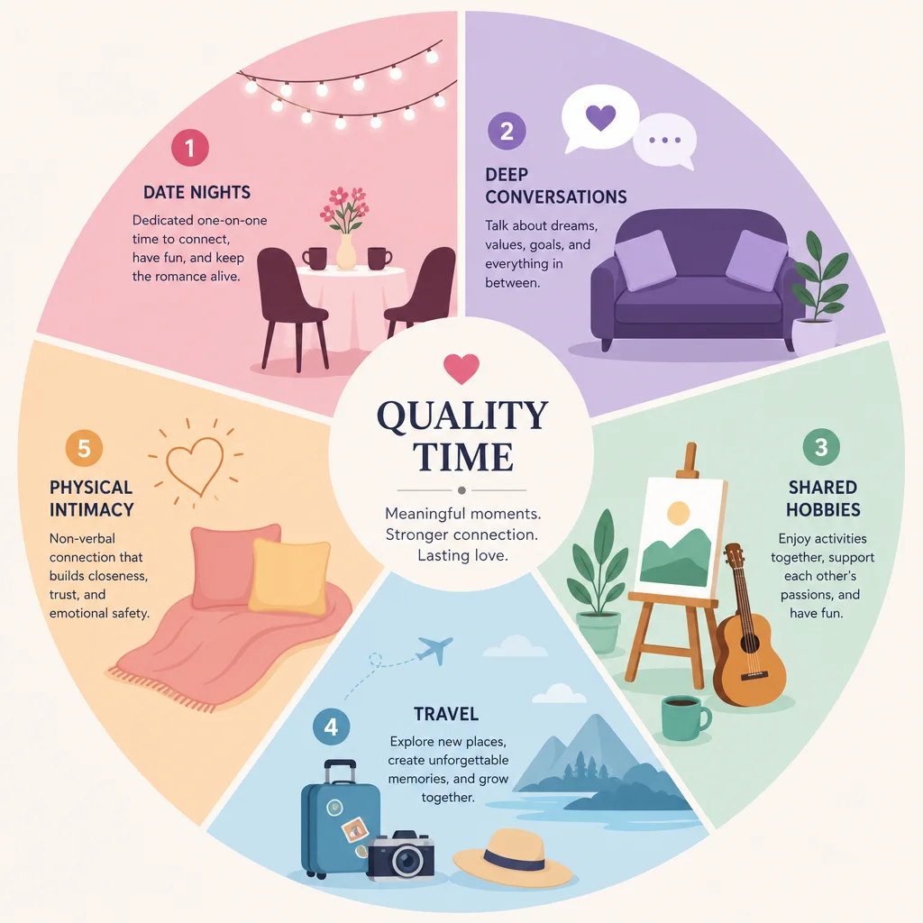 Pie chart infographic illustrating how couples divide quality time across different connecting activities