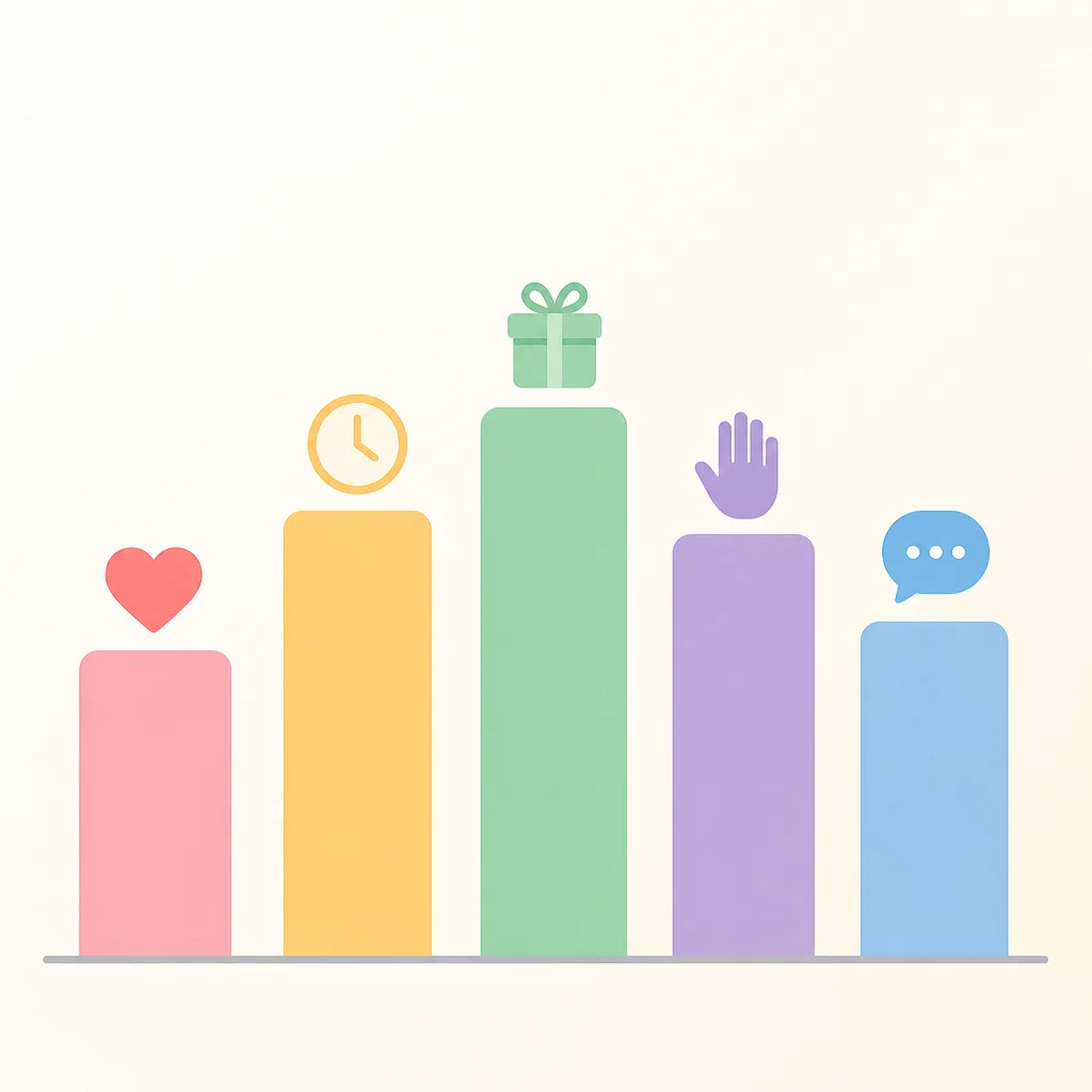 Five pastel bars of different heights representing love language preferences