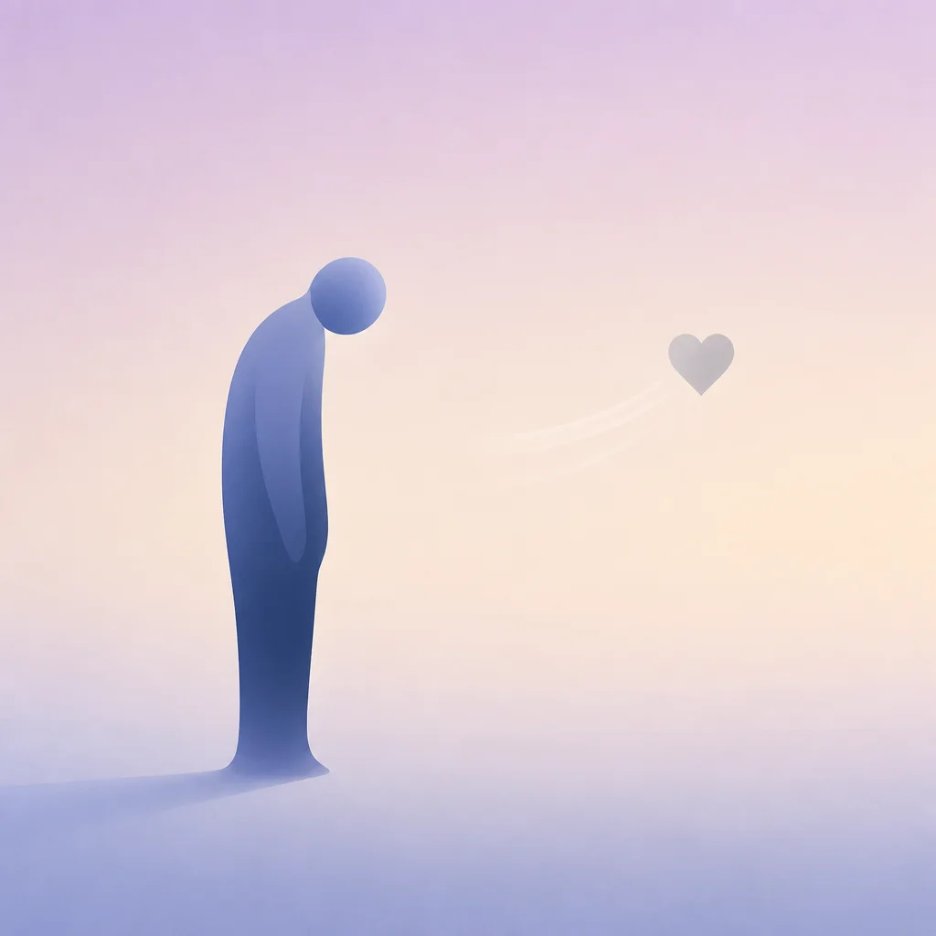 Abstract figure reaching toward a faded heart, representing feeling unloved