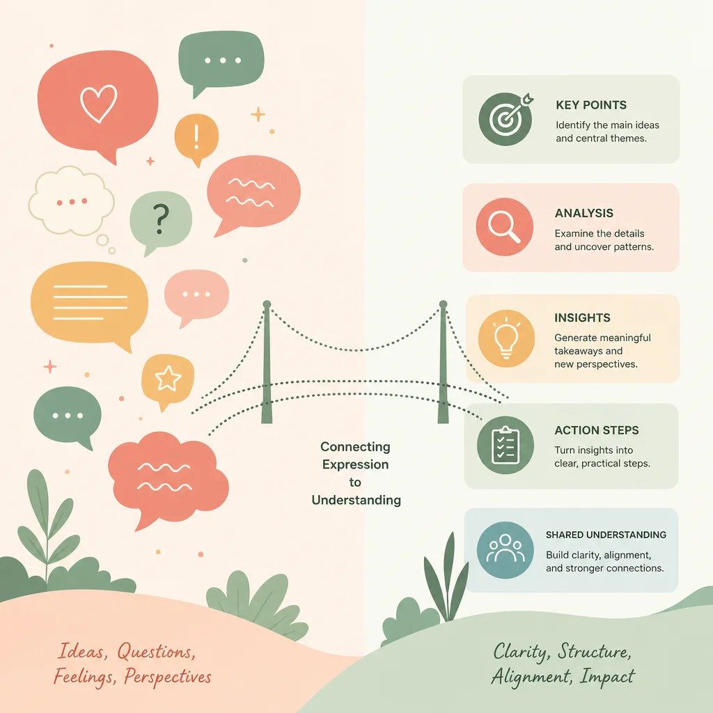 Flat vector illustration style, soft pastel palette with warm coral, sage green, and cream tones. A split-screen composi