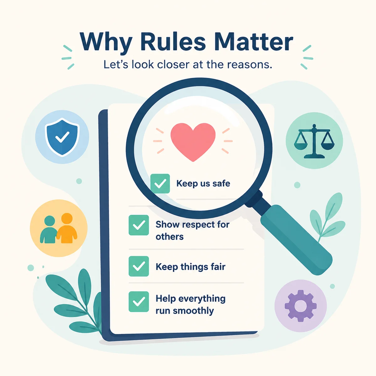 Infographic of a magnifying glass over a heart checklist for open relationship rules