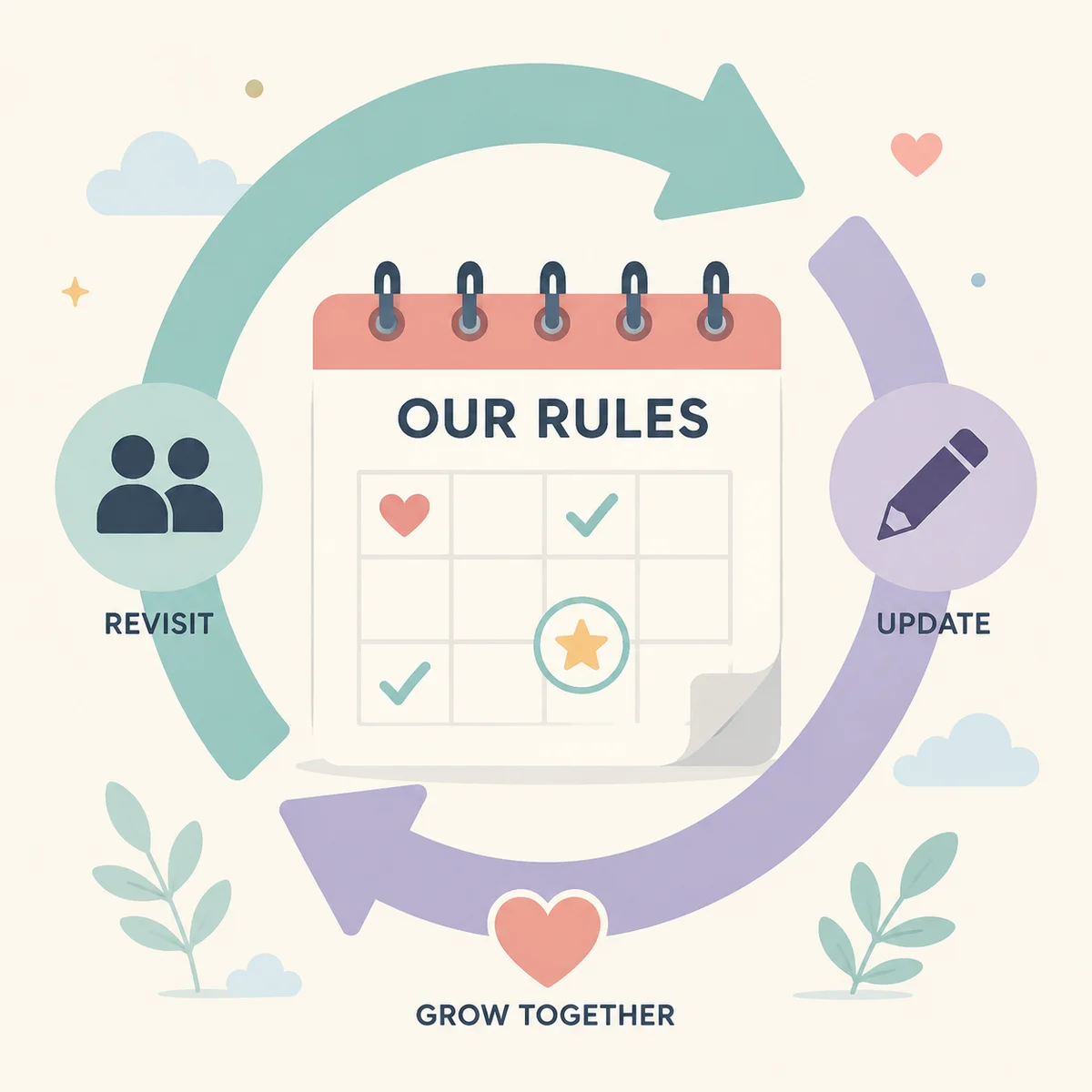 Infographic of a refresh arrow around a calendar for revisiting rules