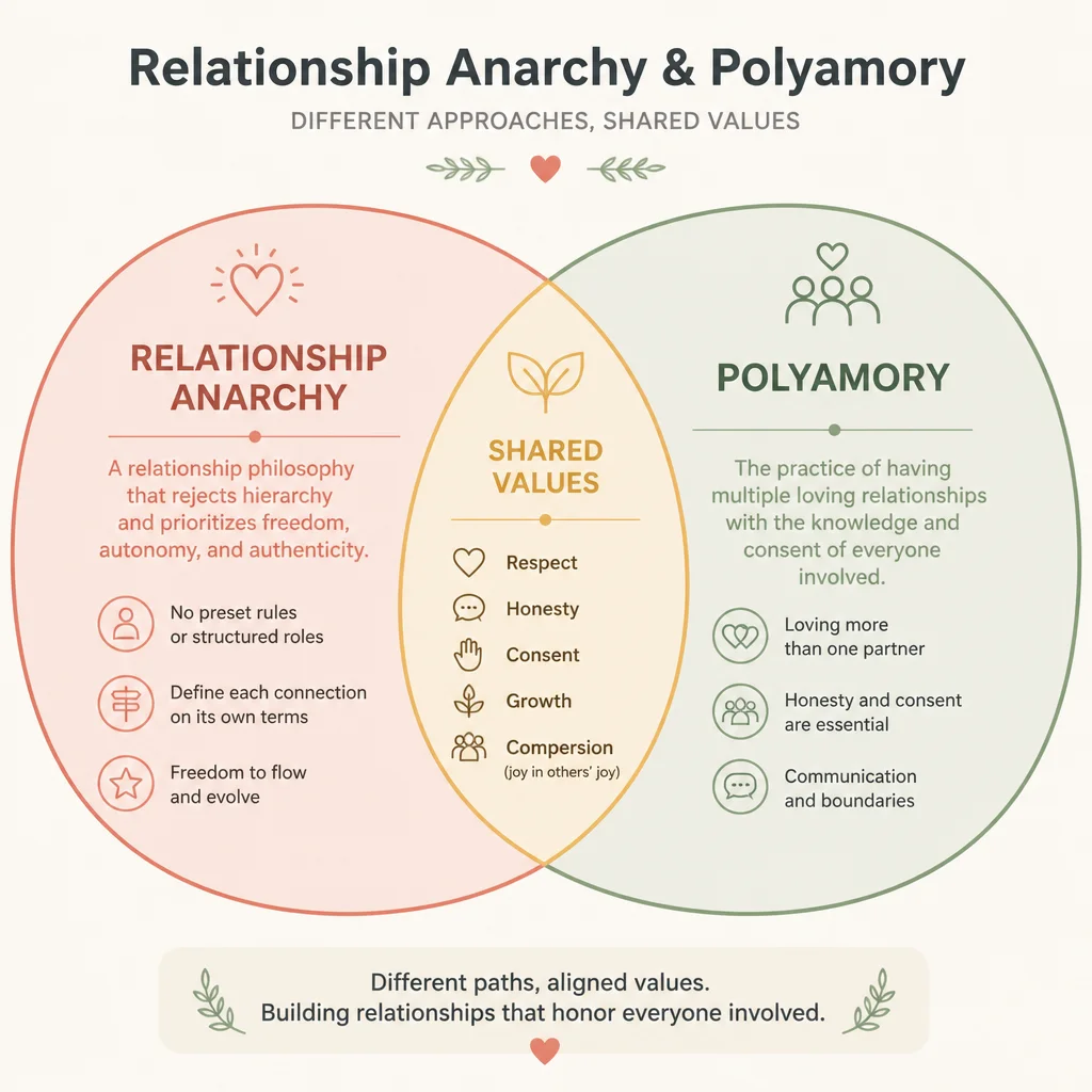 Venn diagram comparing relationship anarchy vs polyamory and where they overlap