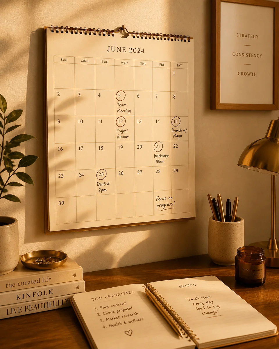 Calendar with circled dates and notes, representing scheduled relationship check-ins