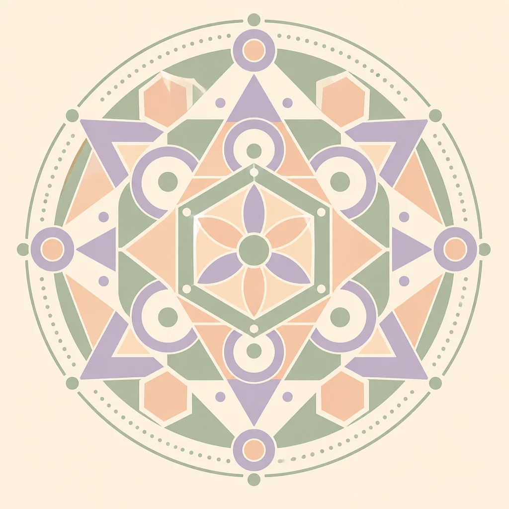 Geometric pattern design representing mindfulness and centered presence with balanced shapes