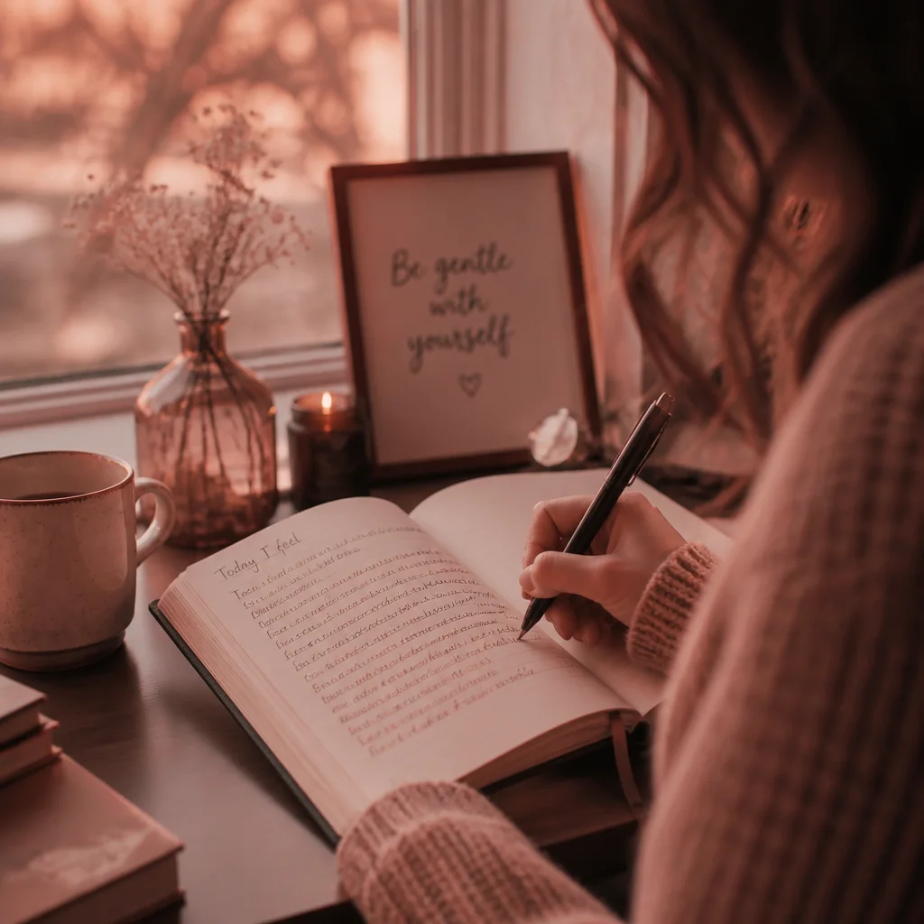 Person journaling by window light symbolizing self-reflection and emotional processing