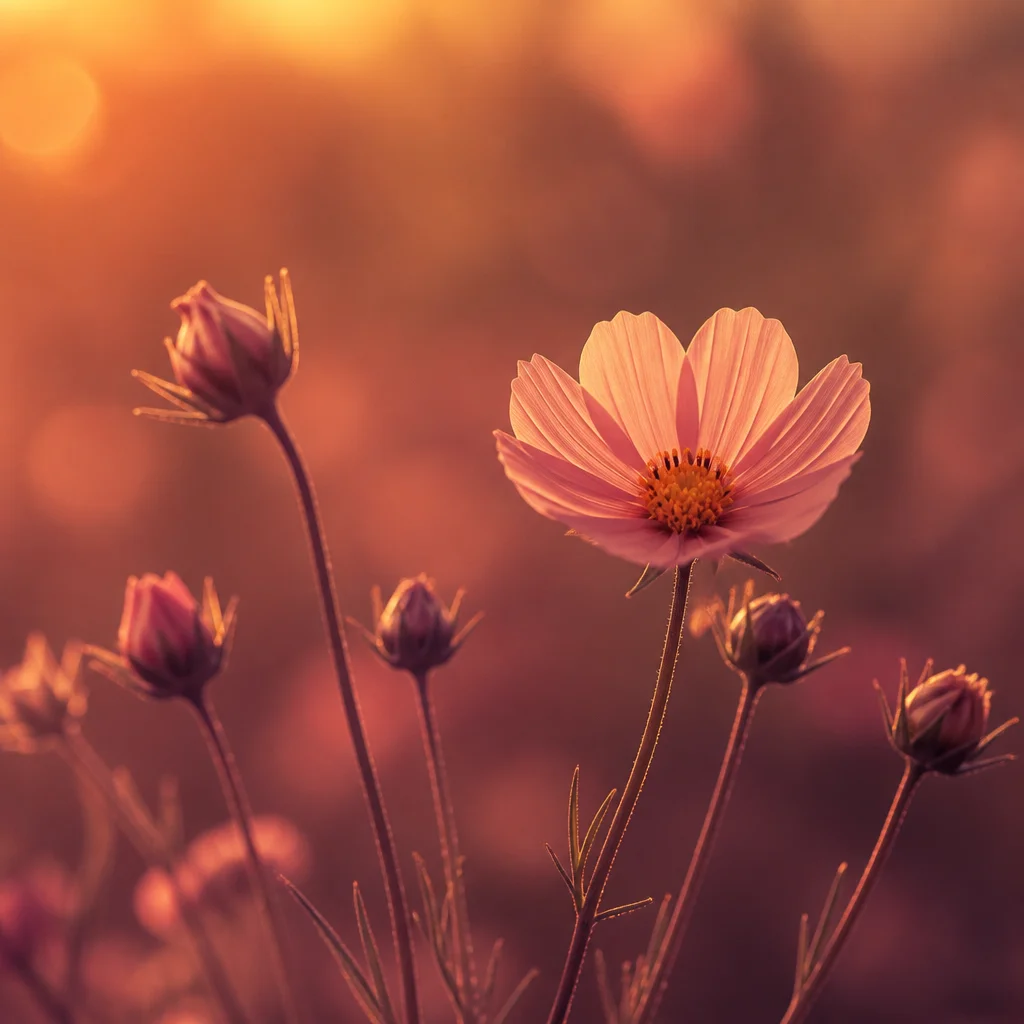 Single flower blooming among buds symbolizing independent self-worth and personal growth