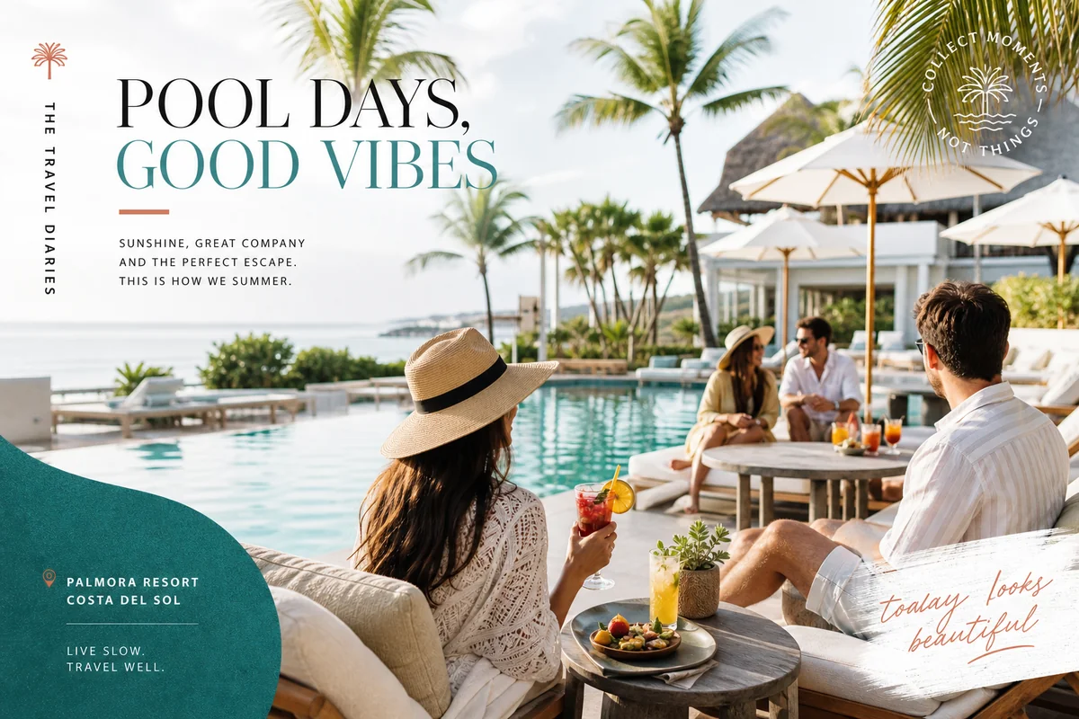 Relaxed daytime pool scene at a swinging-friendly resort with people socializing