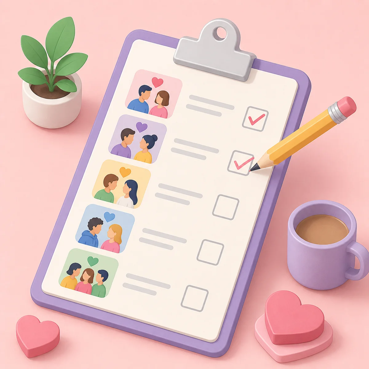 Relationship menu checklist on a clipboard being marked during negotiation