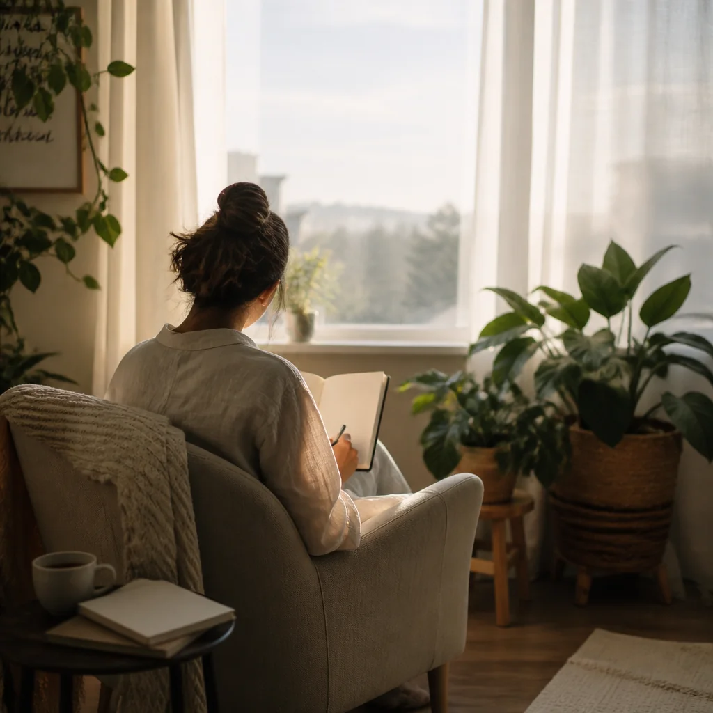 Person journaling alone to reflect on a monogamish relationship