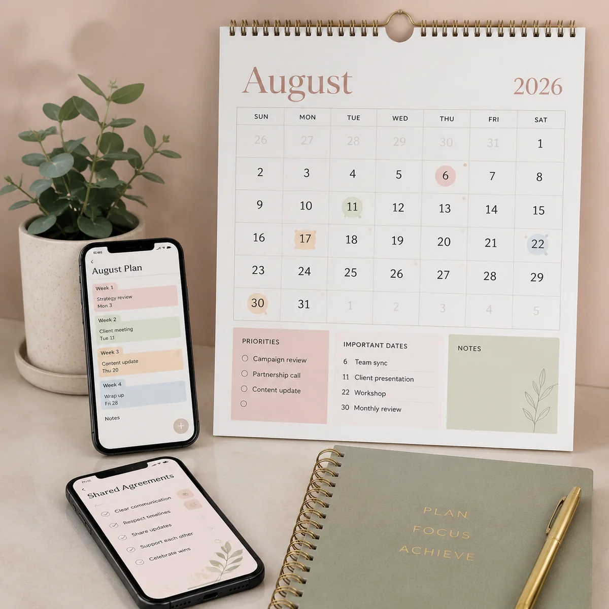 Calendar and phones representing a monogamish couple's agreed structure