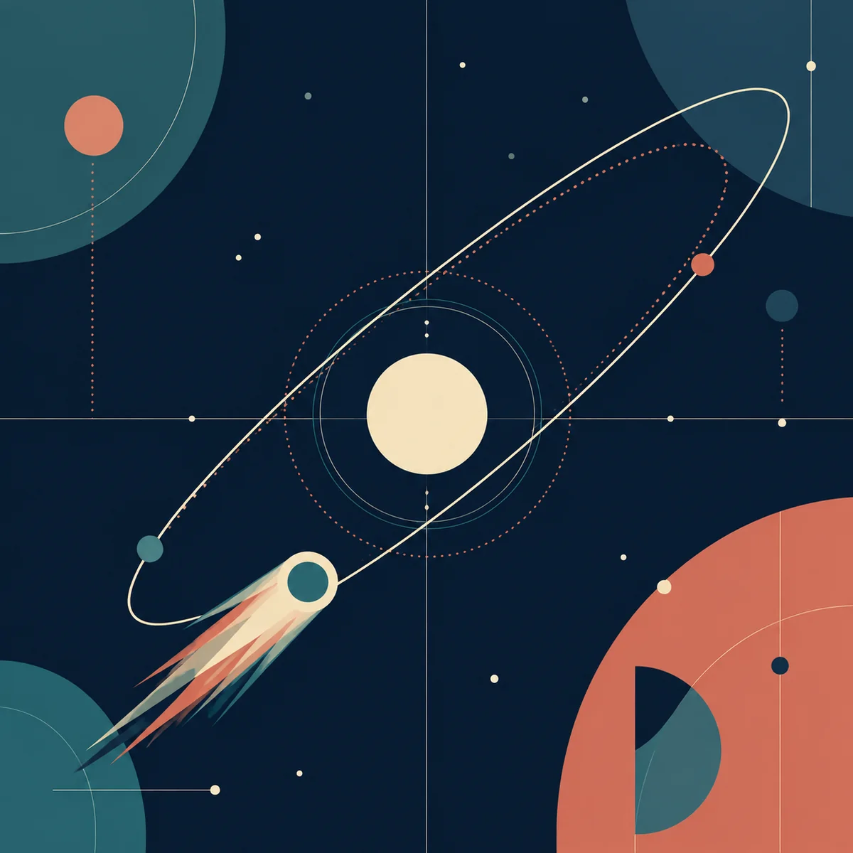 Geometric illustration of a comet's elliptical orbit passing near a central circle, representing a comet partner