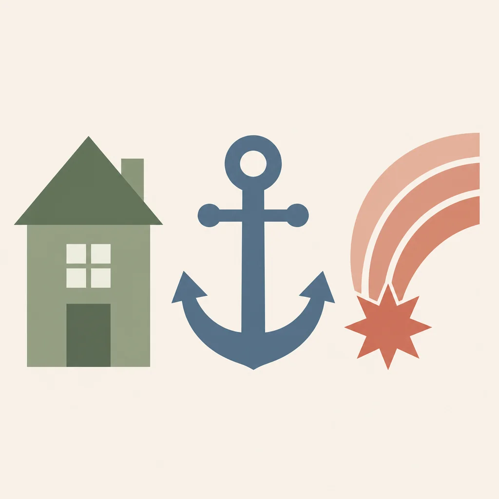 Geometric illustration comparing house, anchor, and comet shapes for different ENM labels