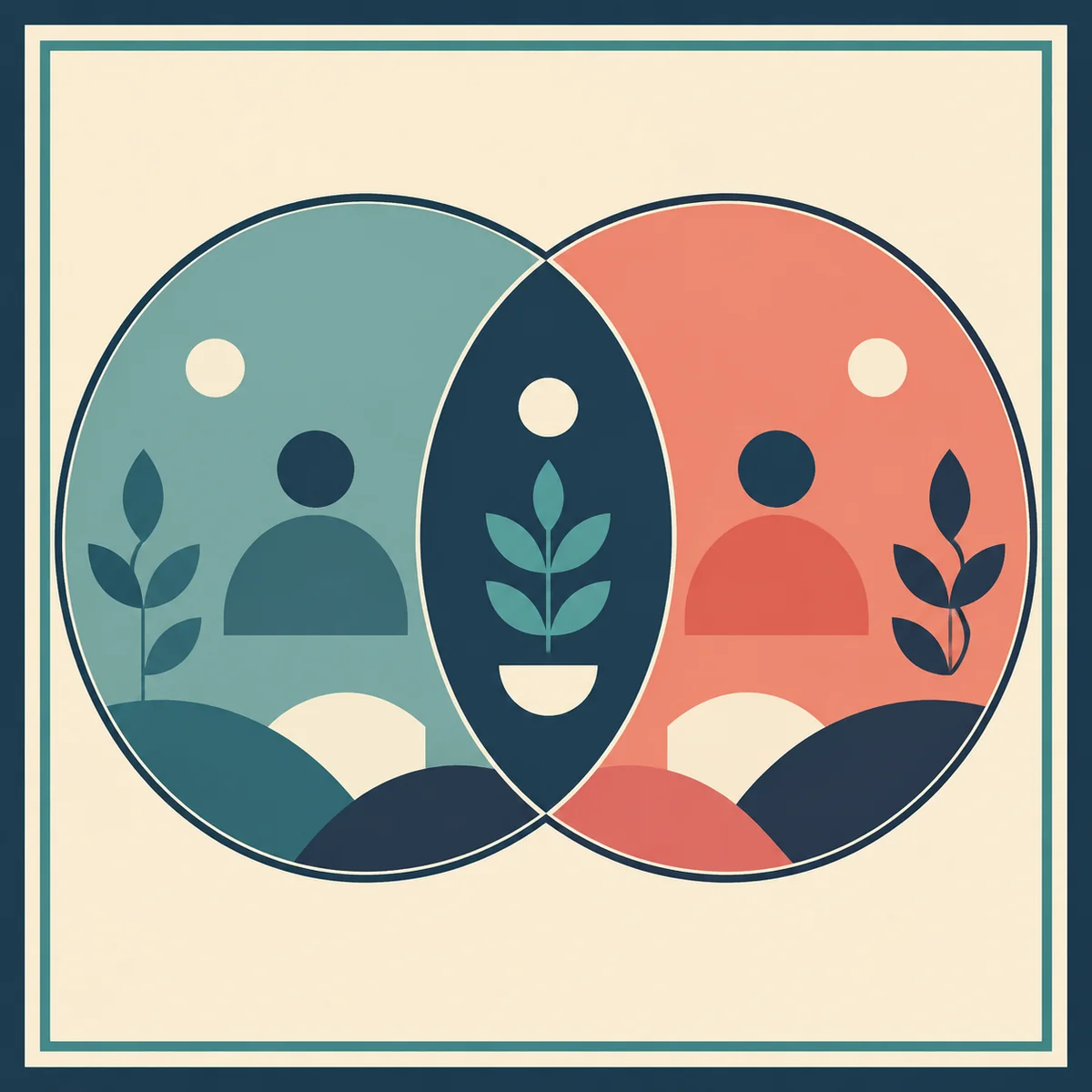 Geometric illustration of two overlapping circles representing shared expectations between comet partners