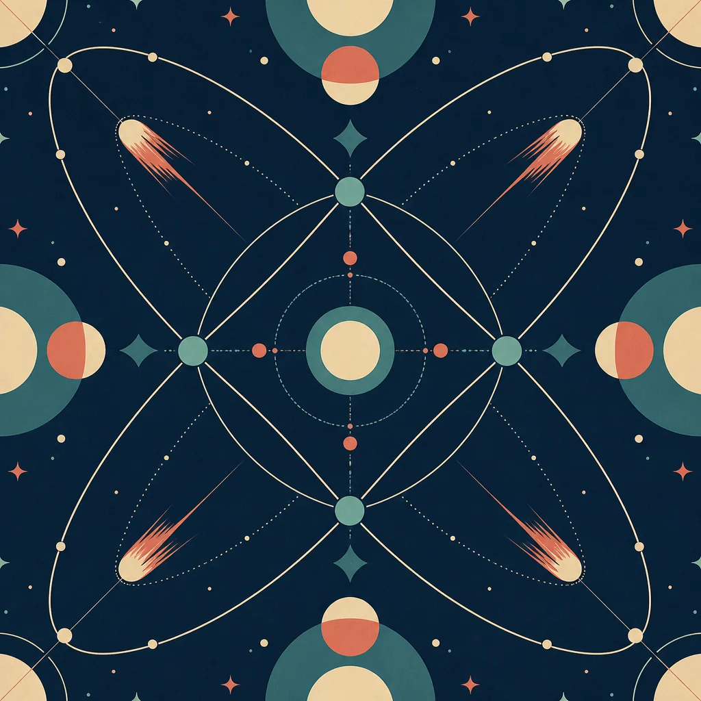 Geometric illustration of a repeating orbital pattern representing continuity in a comet partnership
