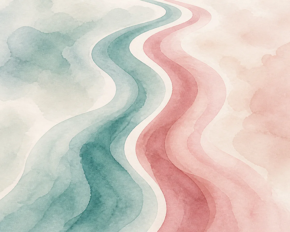 Two parallel watercolor lines symbolizing parallel polyamory between metamours