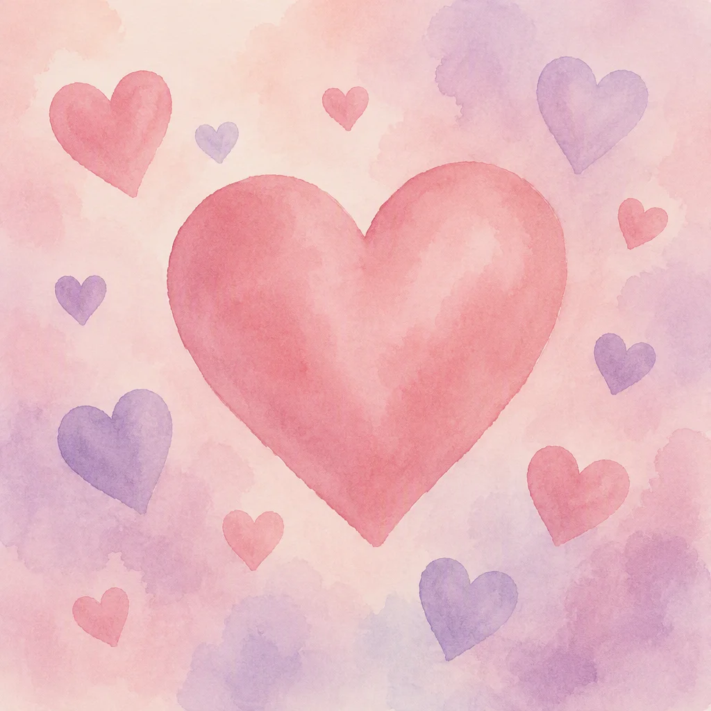 Watercolor illustration of a large central heart surrounded by smaller hearts, representing hierarchy in polyamory