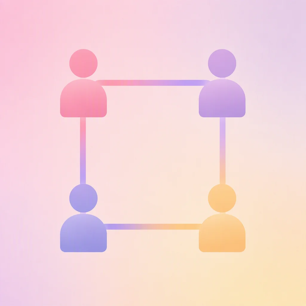 Four figures connected in a square symbolizing a quad relationship