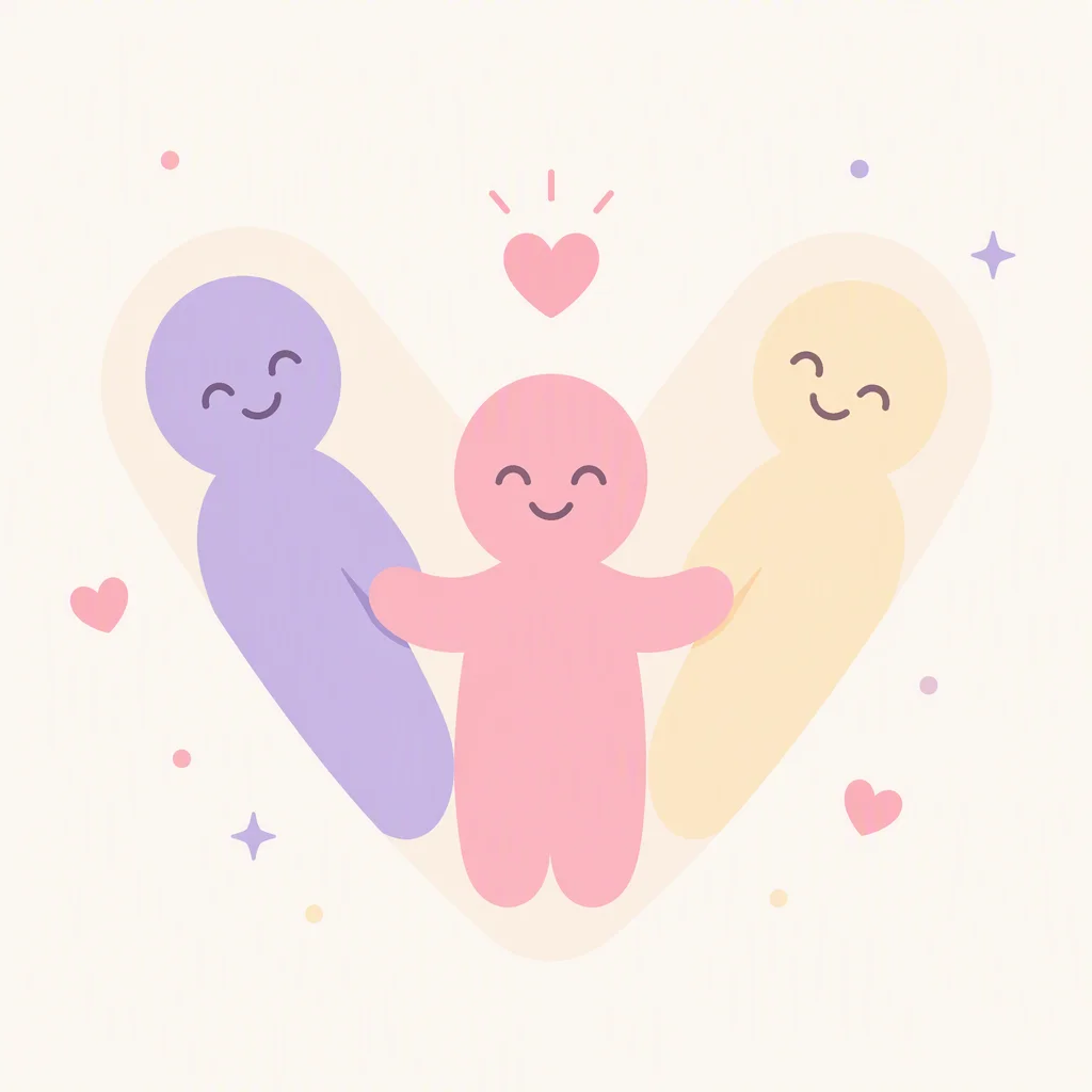 Three figures arranged in a V shape representing a vee relationship