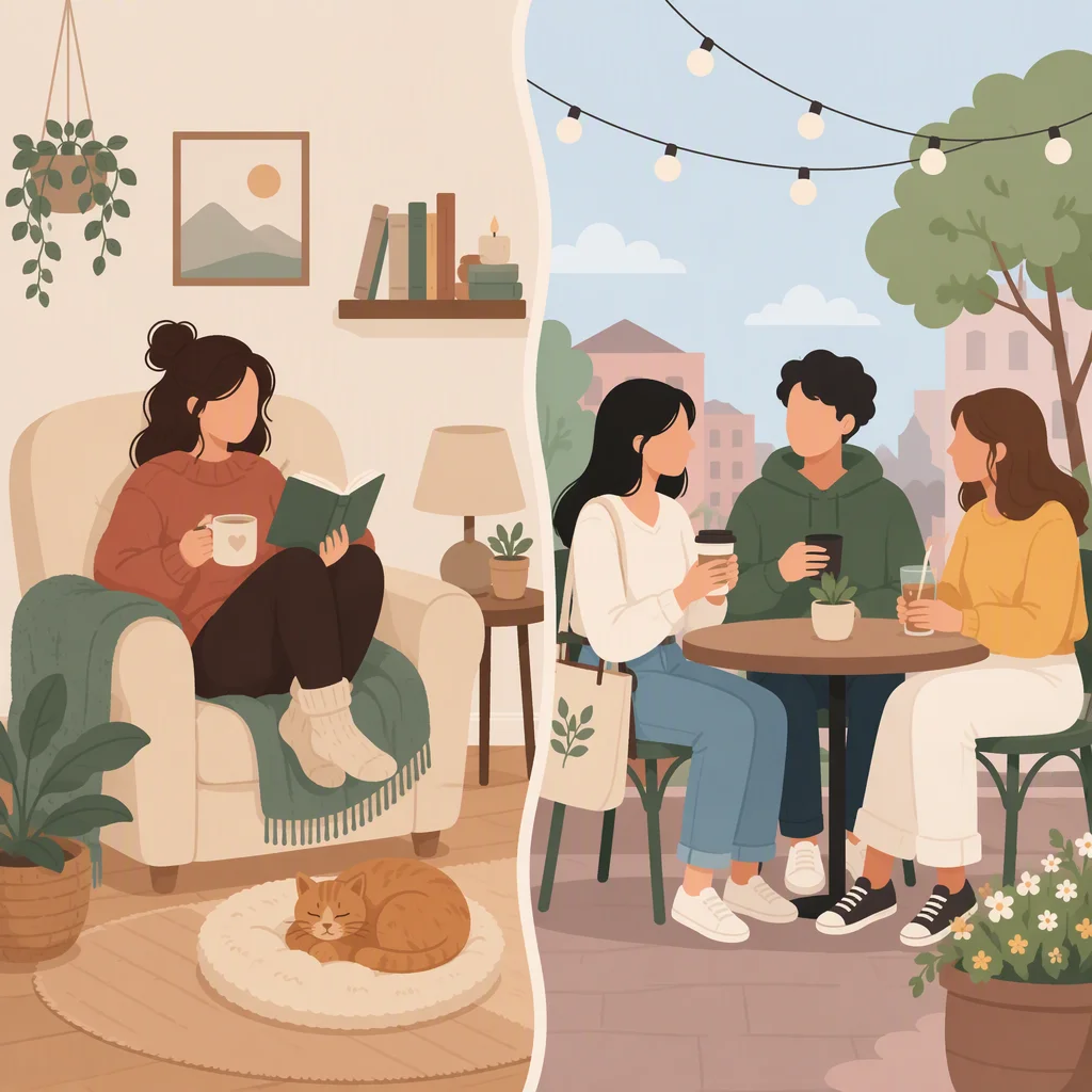 Two separate relationship styles divided by a soft line representing parallel polyamory