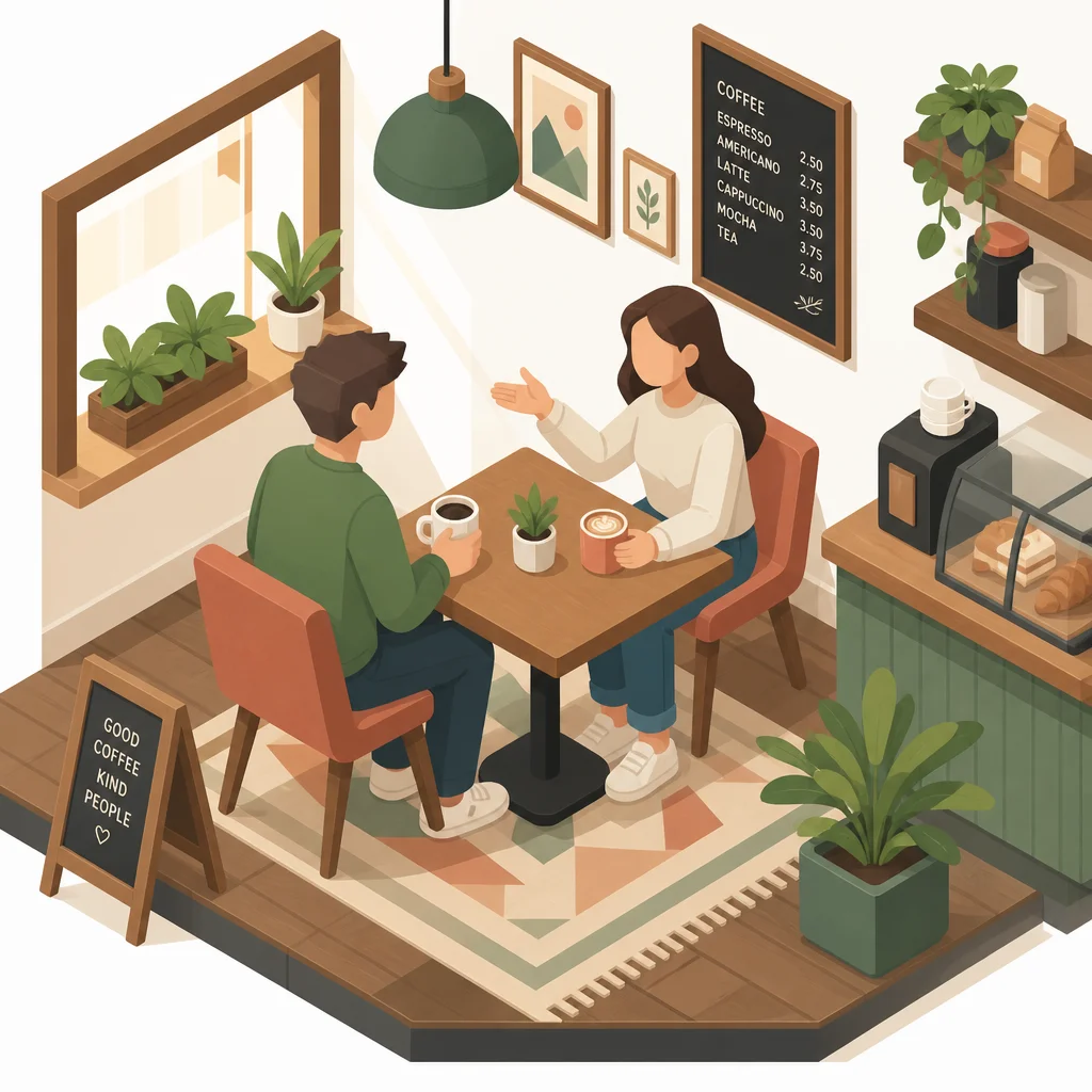 Ambiamorous person having an honest conversation with a partner over coffee