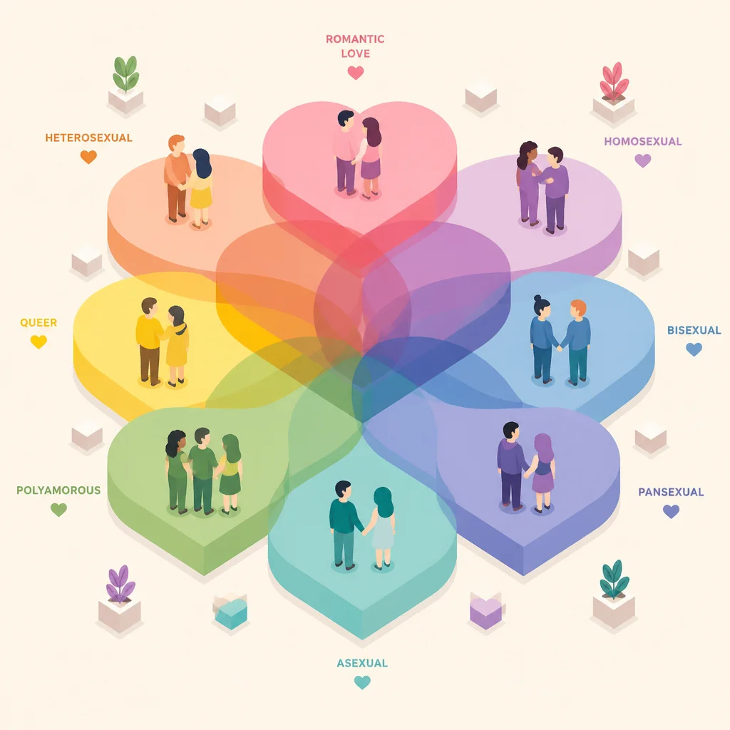 Overlapping hearts representing the spectrum of ambiamorous relationship orientations