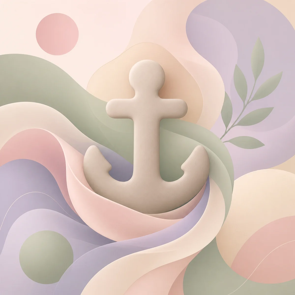 Soft abstract illustration of an anchor-like shape surrounded by flowing pastel forms, representing a steady anchor partner