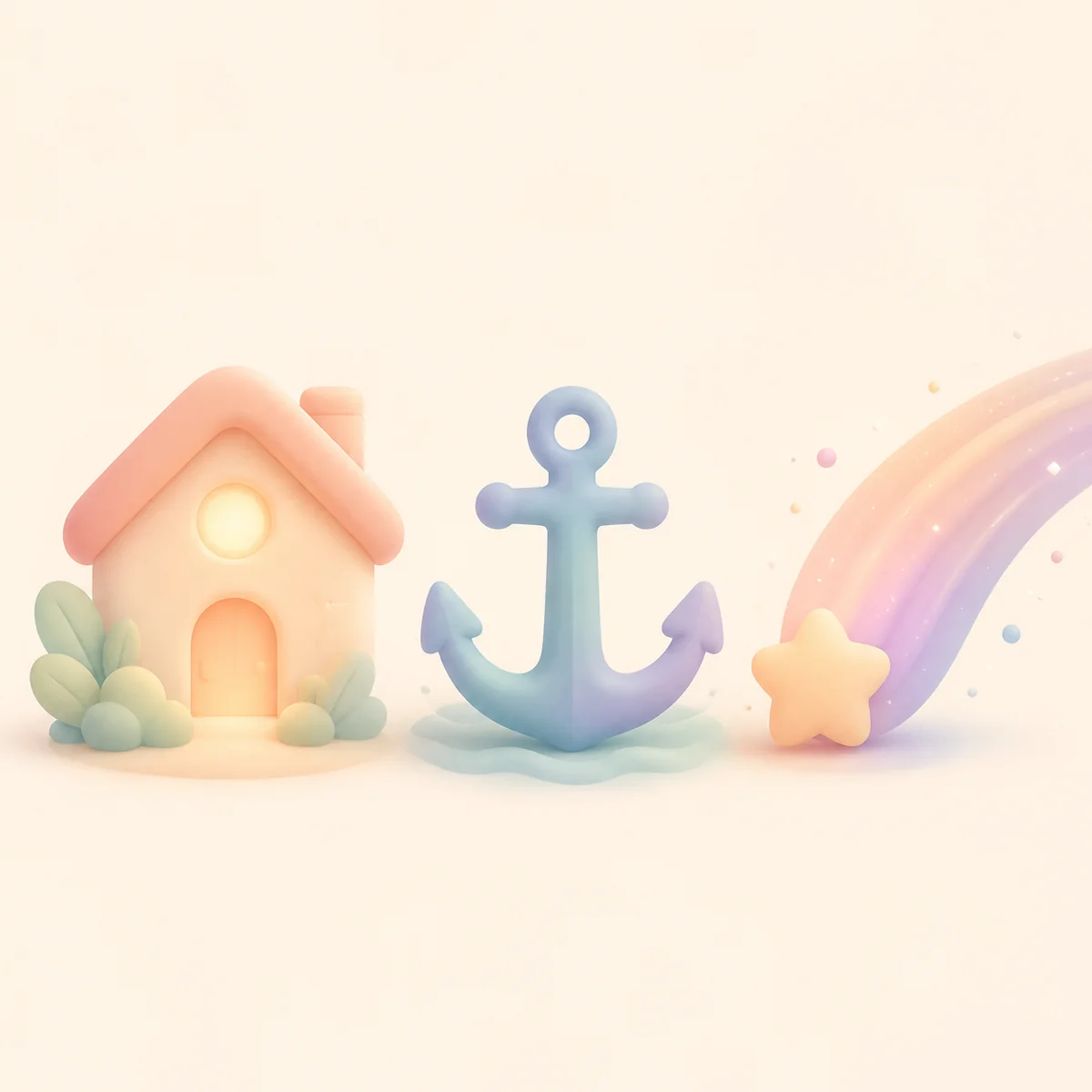 Abstract illustration of three forms representing nesting, anchor, and comet partners