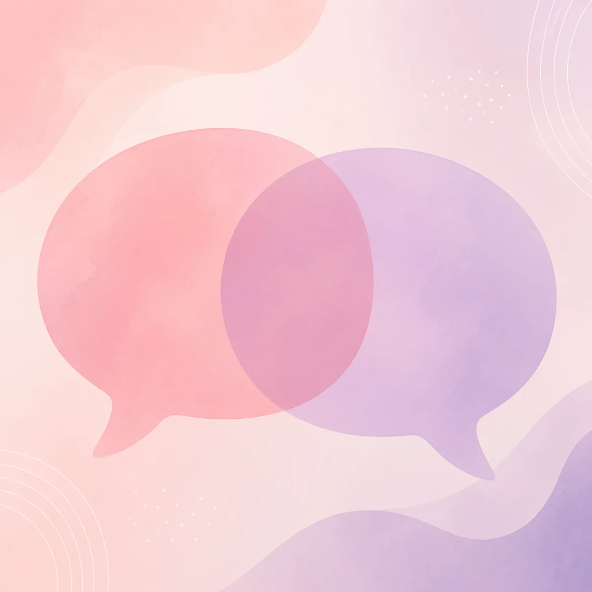 Abstract illustration of two overlapping speech bubbles representing a conversation about relationship labels