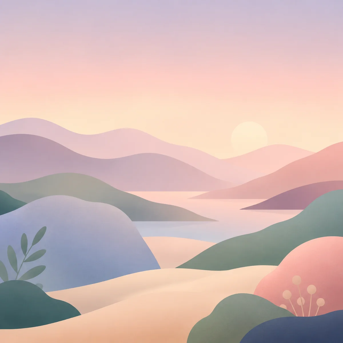 Abstract illustration of a calm layered landscape representing stability and groundedness